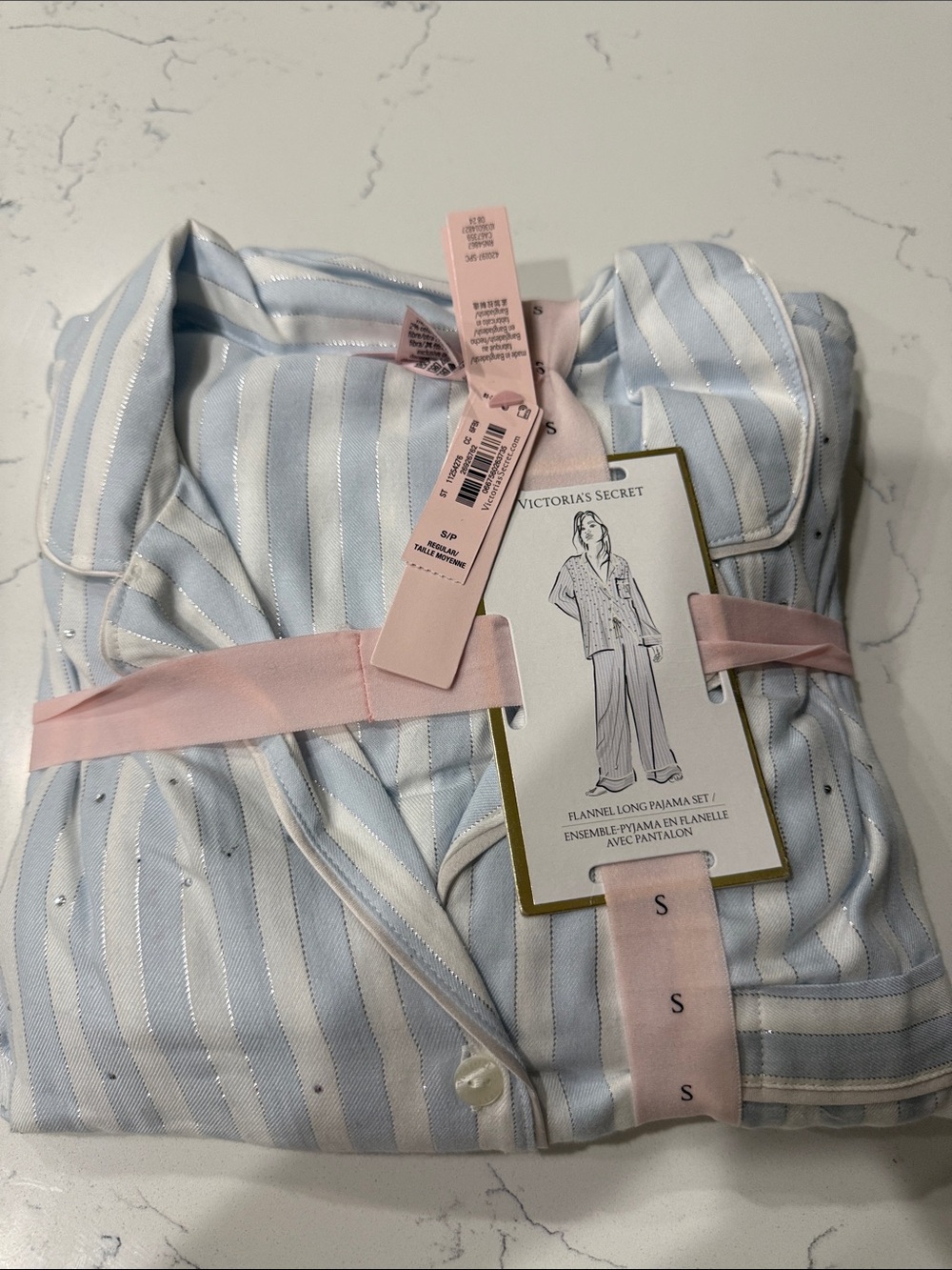Victoria's Secret Light Blue & White Striped Flannel Pajama Set